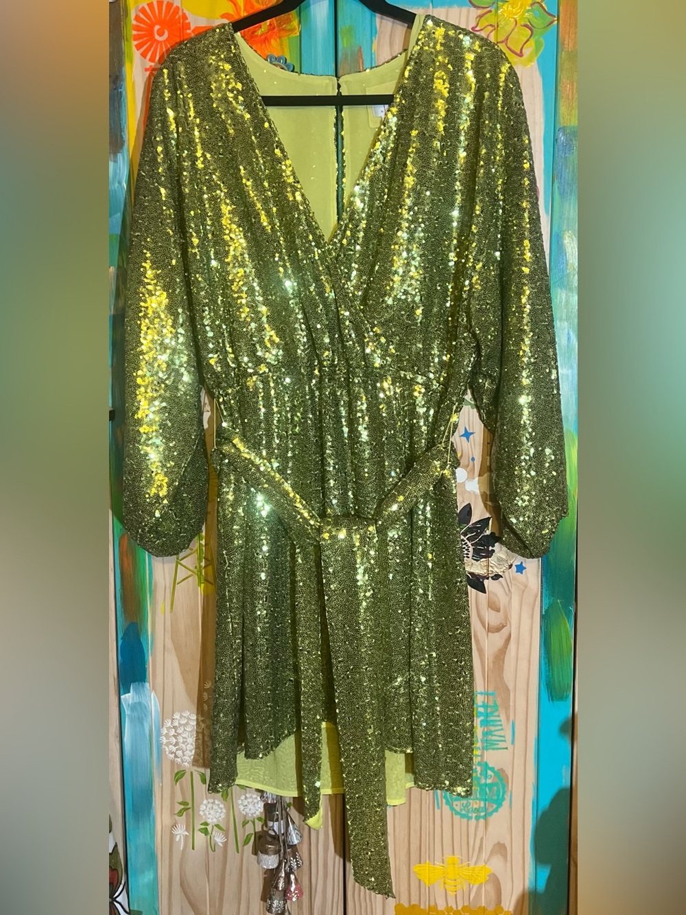 💚 Anthropologie Peridot Green Sequin Dress 💚